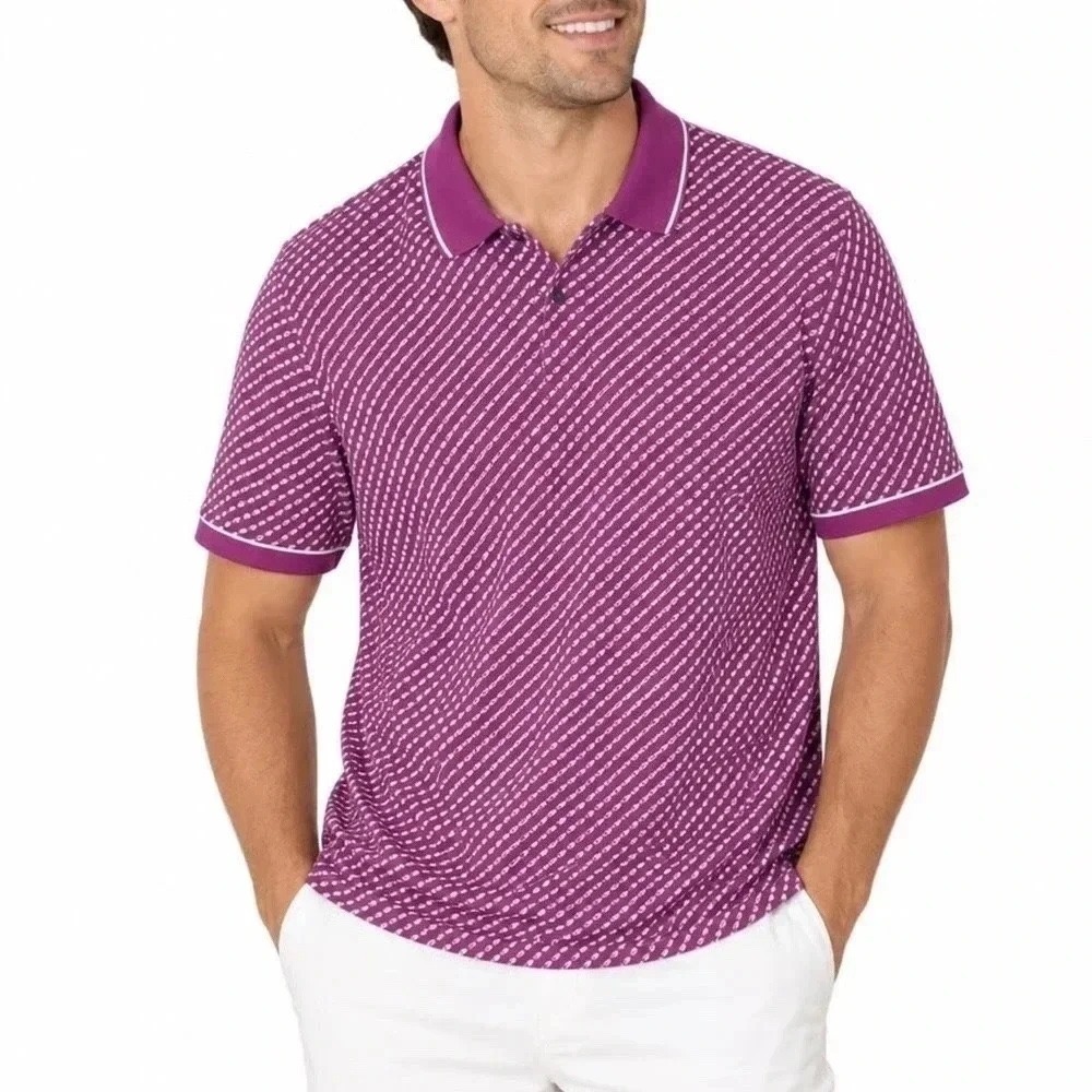 VRST Mens Contrast Printed Polo Black Cherry Roll Repeat Geometric Size L